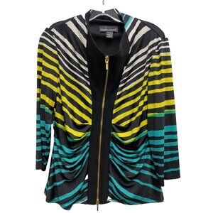 Frank Lyman Womens Jacket 10 Multicolor Artsy Striped Ruched Stretch Zip Front